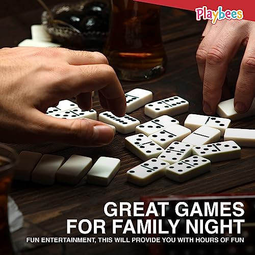 Playbees Premium Double Six Dominoes Set - 28 Classic Tiles in Faux Leather Case - Fun Educational Toy for Kids, Boys, Girls, Classroom Kit, Classic Game Night Party Favors Set, Travel-Friendly