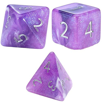 Gate Keeper Games and Dice: Aether Dice: Amethyst - 7pc Set, Purple & White Glitter Swirl, 7 Resin Dice for Role Playing Games - style: Amethyst