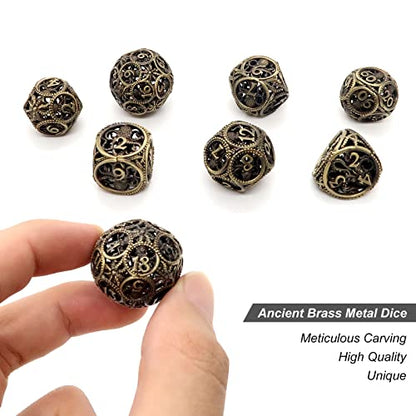 DND Dice,Hollow D&D Metal Dice,Unique Round Ball Design Octopus Dice with Gift Box for Dungeons & Dragon Gaming,7 PCs Steampunk Polyhedral D and D Dic (Ball Octopus Bronze) - color: Ball Octopus Bronze