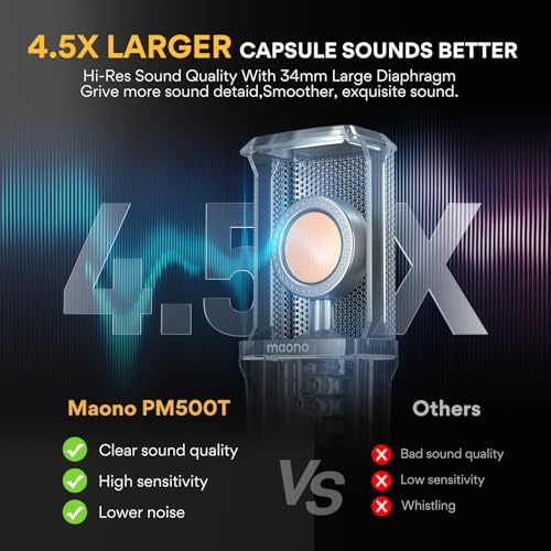 MAONO XLR Condenser Microphone with 34mm Large Diaphragm, Professional Cardioid Studio Mic for Podcasting, Recording, Streaming, Vocals, Voice Over, Music, ASMR(PM500)
