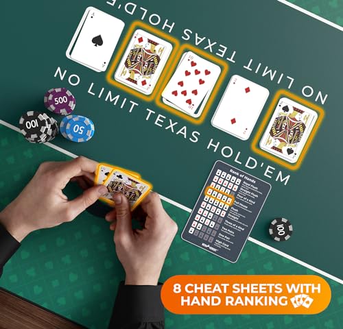 Newverest Poker Table Top 70" x 35", Texas Hold'em Poker Mat for Home Game Nights Up to 10 Players, Casino| Poker Topper Cloth for Tables in Zipper Storage Bag with 8 Coasters in Poker Gift-Ready Box - color: Green