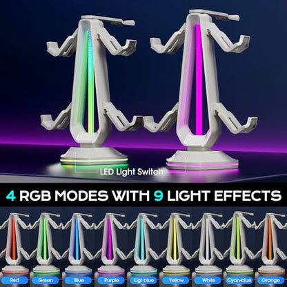 Saitake RGB Controller Stand with 9 Light Modes,Controller Holder with 2 USB Ports,Headset Stand for Desk-Headphone Holder Suitable for All Headphones and Controller (White) - color: White