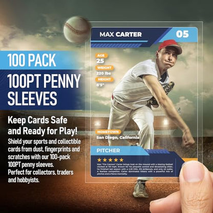 Premium Penny Sleeves for Trading Cards | Soft Trading Card Sleeves for Baseball Cards, Ultra Clear Plastic Pro Sports Card Sleeve, Football, MTG Collector Sleeve (Standard + Thick Options Available) - style: 100PT - 100 Count