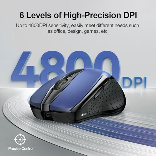 TECKNET Wireless Mouse Rechargeable, 2.4G Computer Mice with USB-A Receiver | 2.4G Connection, 800mAh Battery, 3X Faster Charging, Silent Click, 6-Level 4800 DPI, Ergonomic Design for All-day Comfort - color: Blue