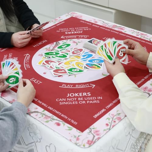 DEVPNR Mahjong Mat for Table with Black Carrying Bag, 32.6"x32.6", Red | Non-Slip Table Cover, Noise-Reducing, with Rules, Easy Storage, for American Mahjong, Poker, Card & Board Games - color: Red