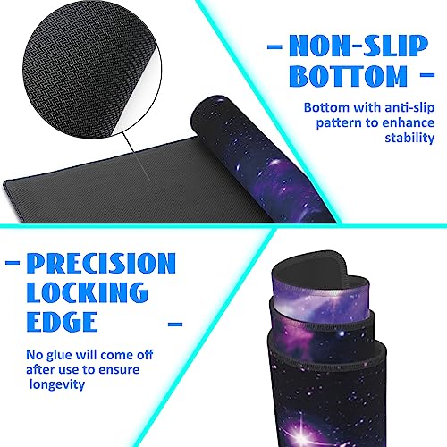 Desk Mat, Galaxy Nebula Universe Space Extended Gaming Mouse Pad Large, Big Mouse Pad with Non-Slip Base and Stitched Edge, Long Computer Keyboard Mouse Mat for Home Office - color: Galaxy Nebula Universe Space, size: 11.8" x 31.5"