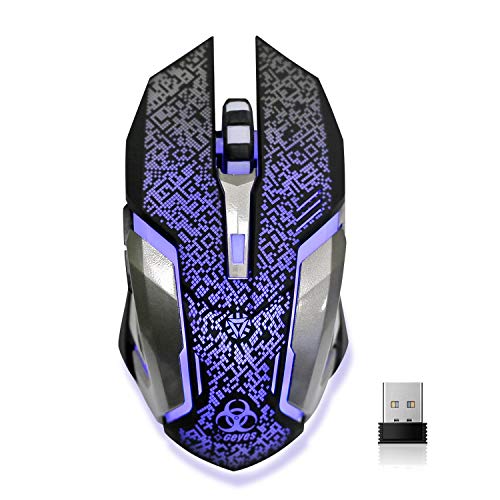 VEGCOO Wireless Gaming Mouse, C8 Wireless Rechargeable Mouse with Colorful LED Lights and 2400/1600/1000 DPI for Laptop and Computer (C9 Silver) - color: purple