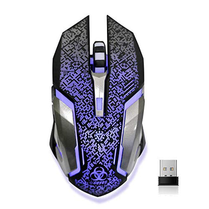 VEGCOO Wireless Gaming Mouse, C8 Wireless Rechargeable Mouse with Colorful LED Lights and 2400/1600/1000 DPI for Laptop and Computer (C9 Silver) - color: purple