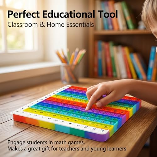 Multiplication Learning Board, 12x12 Multiplication Tables, Push Bubble Sensory Classroom & Home Learning Multiplication Chart Tool，Fidget Game for Teachers to Create a Variety of Math Operations - size: White-edged rainbow