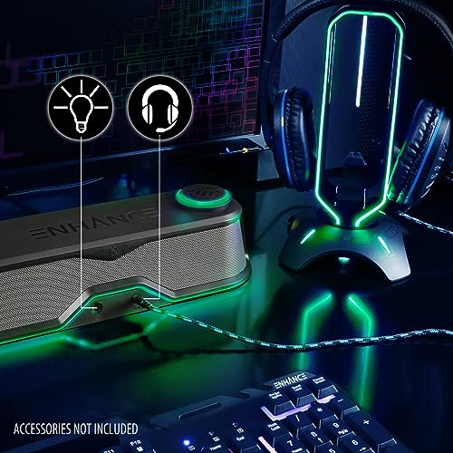ENHANCE SB1 High Excursion Computer Soundbar - USB Powered Computer Speaker, Under Monitor Speaker with 10W Peak, LED Volume Control Knob, Headset Pass Through, Gaming Soundbar for PC - color: Green