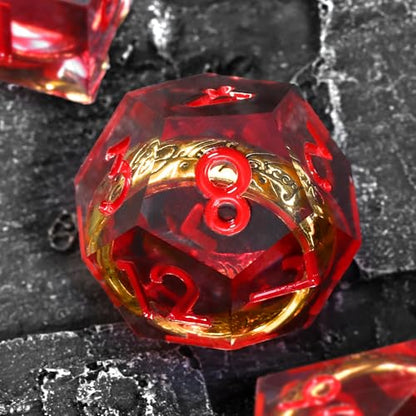 FONVGOGO Magic Lord Rings D and D Dice Set, Sharp Edge Resin DND Dice with Box 7Pcs Dungeons and Dragons Polyhedral Dice Set for Role Playing Game Gift Tabletop Games (Ring Red) - color: Ring Red