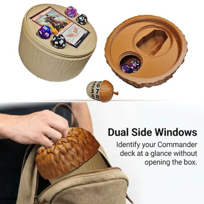 Nut Shaped Commander Deck Box 100+ with Built-in Life Counter & Dice Tray, MTG Card Storage Case, Unique Nature Squirrel Theme Tabletop Gaming Accessories Gifts