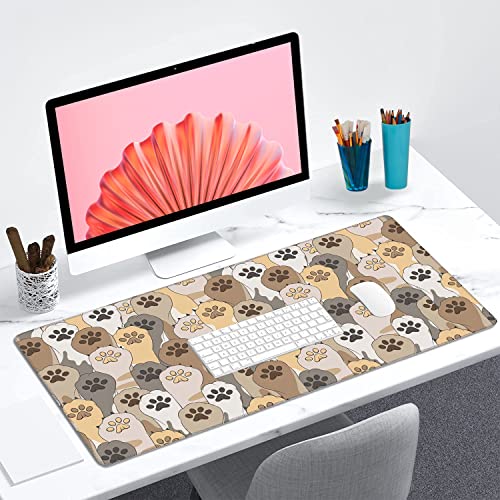 Kawaii Cute Cats Footprint Extended Gaming Mouse Pad Large Desk Mat with Non-Slip Rubber Base and Stitched Edges,Keyboard Mouse Mat Desk Pad for Work,Game,Office,Home 35.4 * 15.7 Inch - color: Kawaii Cute Cats Footprint