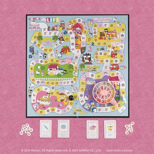 The Game of Life: Hello Kitty and Friends Board Game, Collect Apples and Buy Bows on The Way to The Ultimate Party, Play as Hello Kitty, Kuromi, & More, Officially Licensed Collectible & Merchandise