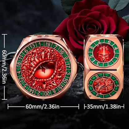 ZHOORQI 8-in-1 DND Dice Set – Metal Spinner Dice with Dual D20, 3D Monster Engravings & Smooth Spinning – Perfect for TTRPG, D and D Dungeons and Dragons Gifts(Copper Red) - color: Copper Red