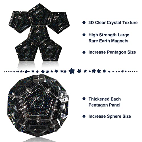 Magnetic Fidget Sphere Magnets Balls - Crystal Black Holographic Glitter - Magnet Fidgets Toy - 12 Piece Set - Creativity Beyond Imagination, Inspirational, Recreational, Desk Toys for Adults - color: Crystal Black Glitter