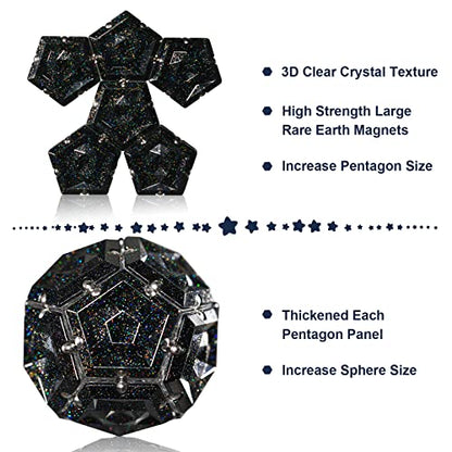 Magnetic Fidget Sphere Magnets Balls - Crystal Black Holographic Glitter - Magnet Fidgets Toy - 12 Piece Set - Creativity Beyond Imagination, Inspirational, Recreational, Desk Toys for Adults - color: Crystal Black Glitter