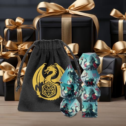 DND Dice Set, Octopus Theme Dice Set, UV Printed, Resin Material, DND Starter Set, 7pcs Polyhedral Dice Set with Dice Bag, Role Playing Board Games Accessories - color: Octopus Style Gift Bag