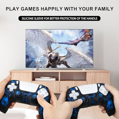PS5 Controller Silicone Cover with Laser-Engraved Dragon Design - Non-Slip Grip Skin + 2 Dragon Thumbstick Caps | Stylish Protective Case for PlayStation 5 Controller - color: Lightning Dragon Blue