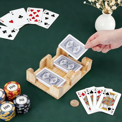 NBEADS 1 Pcs Wood Playing Card Holder 360° Rotating, Burlywood Rotatable Poker Card Tray Organizer for Adult Canasta Bridge Rummy Party, 6.97x4.92x2.30 Inch