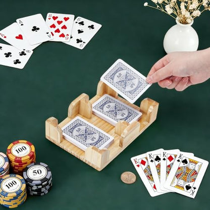 NBEADS 1 Pcs Wood Playing Card Holder 360° Rotating, Burlywood Rotatable Poker Card Tray Organizer for Adult Canasta Bridge Rummy Party, 6.97x4.92x2.30 Inch