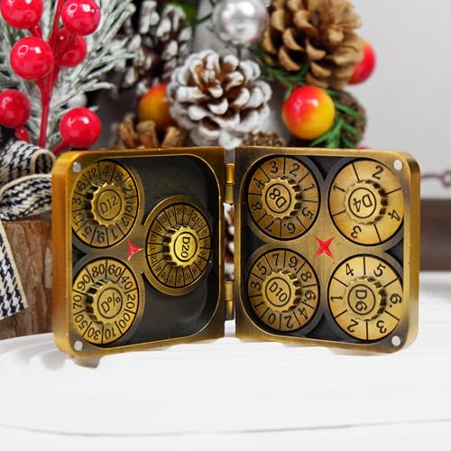 Metal DND Dice Set 7-in-1 Spinner with Dragon Case - Ancient Bronze | Foldable polyhedral dice, for Dungeons & Dragons RPG games, Premium metal spinner,3D dragon, storage case included - color: Ancient Bronze