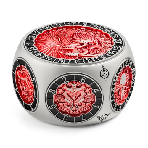 DNDND Dual D20 8-in-1 Spinner Metal Dice - Hexagonal Spinning D&D Monster Themed Dice Set for TTRPG Dungeons and Dragons, Dungeon Masters with Collectible Gift Tin (Silver with Red) - color: Silver Red