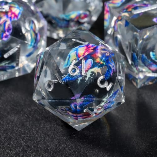 DND Dice Set Polyhedral, Translucent Liquid Core Dice, Resin Turtle-Black Glitter Design for Dungeons Dragons D and D TRPG Gaming Dice(Black Glitter) - color: Turtle-black Glitter