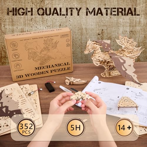 3D Wooden Puzzles for Adults: 352pcs Dragon Ship Model Kits for Men - Brain Teaser Wooden Hobby Puzzle Toys - Creative Wooden Model Building Kits for Christmas Birthday Gifts Home Decor