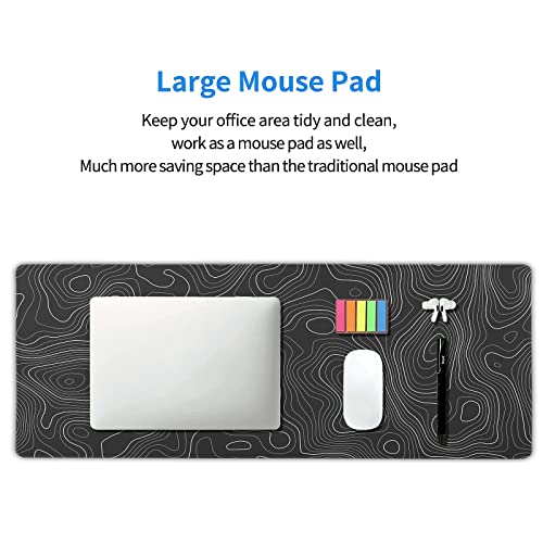 Topographic Map Large Mouse Pad XL Black Lines Contour Geographic Extended Large Desk Mat Big Desk Pad 80X30 CM Non-Slip Rubber Base Stitched Edge Long Mousepad,31.5×11.8 Inch - color: Blacktopo, size: 31.5 x 11.8 inches