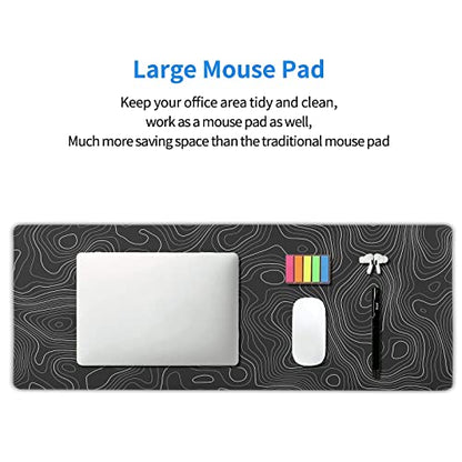 Topographic Map Large Mouse Pad XL Black Lines Contour Geographic Extended Large Desk Mat Big Desk Pad 80X30 CM Non-Slip Rubber Base Stitched Edge Long Mousepad,31.5×11.8 Inch - color: Blacktopo, size: 31.5 x 11.8 inches