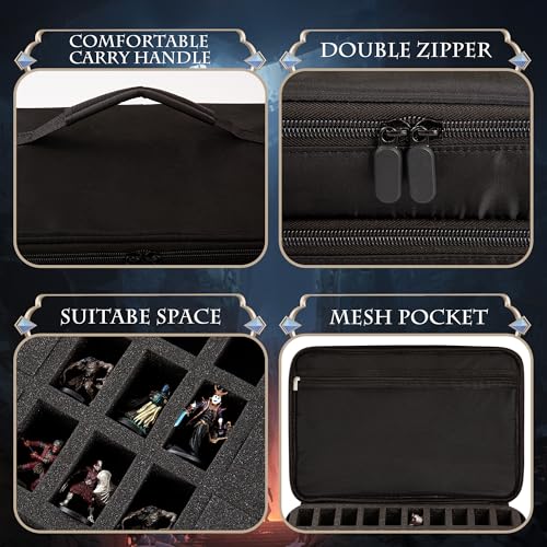Miniature Carrying Case Miniature Storage Figure Bag 120 Slot Figurine Carrying Case Compatible with 40k, DND and More (Black, Bag Only)