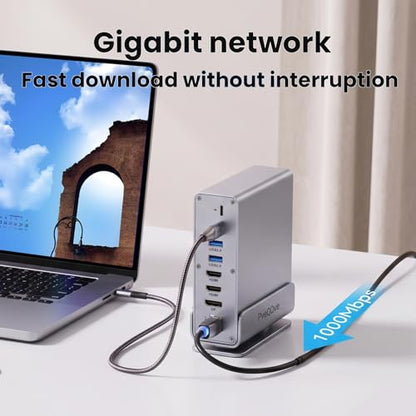 15-in-1 USB C Hub/Docking Station Dual Monitor 2 HDMI with Ethernet PD | 4k HD Triple Display (2x HDMI+1x DP), Gigabit Ethernet, 100W PD Charging, 20X Faster Transfer (10Gbps) with USB 3.2,TF/SD