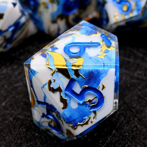 XENOLUX Polyhedral Resin DND Dice Set - Marble Effect with Gold Holographic Foil, Hand-Polished RPG Dice in Tin Box for Dungeons and Dragons (L21) - color: L21