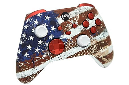 Hand Airbrushed Fade Custom Controller Compatible with Xbox Series X/S & Xbox One (Series X/S U.S Flag W/Red Inserts) - color: Series X/S U.S Flag W/Inserts