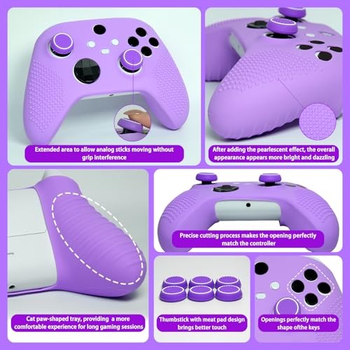 Anti-Slip Purple Controller Skin,Studded Edition Protective Silicone Cover Skin Grips Compatible with Xbox Series X/S Controller and 6 PCS Thumb Grips Caps. - color: Purple