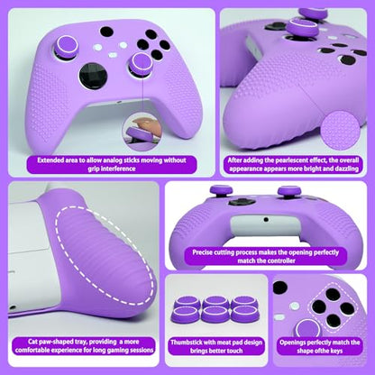 Anti-Slip Purple Controller Skin,Studded Edition Protective Silicone Cover Skin Grips Compatible with Xbox Series X/S Controller and 6 PCS Thumb Grips Caps. - color: Purple