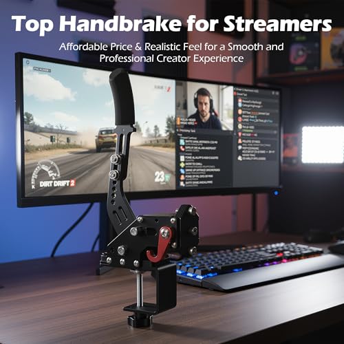 RQG 64 Bit USB Handbrake, SIM Racing Games Handbrakes Compatible with Logitech G27 G25 G29 T500 T300 THRUST MASTER FANATECOSW LFS DIRT RALLY, PC Handbrake with Nylon Cable, Reinforced Spring & Clamp