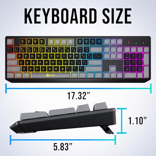 KLIM Chroma Wireless Keyboard – RGB Backlit Gaming, Rechargeable Battery, PC Keyboard, Durable & Water-Resistant, Compatible with PS4, PS5 & Mac - Black - color: Black grey