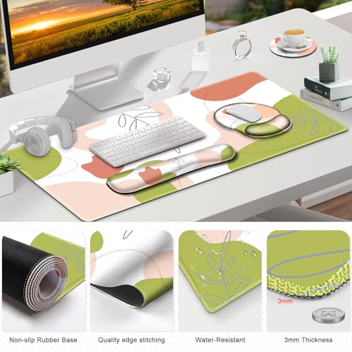 Gaming Mouse Pad, Large Desk Mat, Cute Desk Pad Protector, 4 in1 XXL Mousepad + Keyboard Wrist Rest+Mouse Wrist Rest+Coaster Set with Ergonomic Desk Pad for Home Office Table Computer Pink Rose - color: Pink Rose