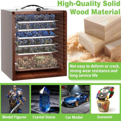Miniature Storage Case for Collectibles Miniatures, Wooden Display Cases with 6 Trays, Miniature Display Case Miniatures Transport Case (Mahogany) - color: Mahogany