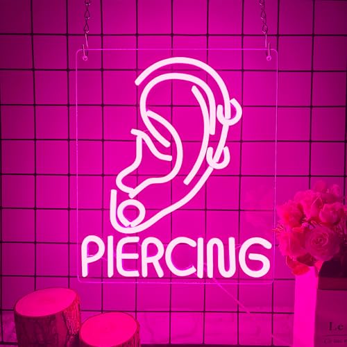 Ear Piercing Neon Sign, Cool Pink Dimmable LED Creative Ear Earring Neon Light, Tattoo Studio Barber Salon Massage SPA Shop Neon Light Decoration, Suitable Gift For Young People And Girls(13 * 11in) - style: Ear Piercing