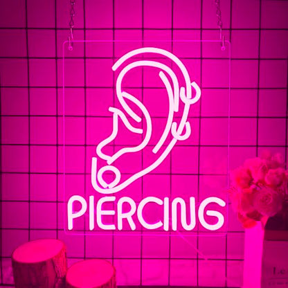 Ear Piercing Neon Sign, Cool Pink Dimmable LED Creative Ear Earring Neon Light, Tattoo Studio Barber Salon Massage SPA Shop Neon Light Decoration, Suitable Gift For Young People And Girls(13 * 11in) - style: Ear Piercing