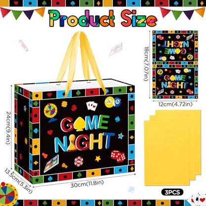 Neptniopllab Game Night Gift Bag with Card and Tissue Papers,Gaming House Board Games Themed Birthday Bag for Boys Kids Game Night Party Decorations Supplies