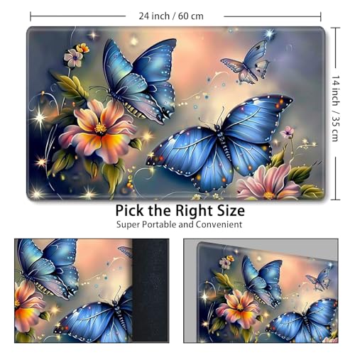 MTG Playmat,Game Play Mat for MTG TCG 24 x 14 inches Cards Game Playmats,Trading Card Game Stitched Play Mats Commander Deck Gaming Desk Mat Card Gameplay Mats,Blue Butterfly - color: Blue Butterfly, size: NO Zone
