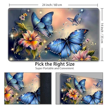 MTG Playmat,Game Play Mat for MTG TCG 24 x 14 inches Cards Game Playmats,Trading Card Game Stitched Play Mats Commander Deck Gaming Desk Mat Card Gameplay Mats,Blue Butterfly - color: Blue Butterfly, size: NO Zone