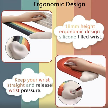 Gel Cloud Keyboard Wrist Rest Cute Rainbow Mouse Pad with Wrist Rest for Computer Keyboard and Mouse Pad Set PU Base Silicone Ergonomic White Cloud Wrist Pad Support for Gaming Desk Laptop Home Office - color: 2pcs Rainbow Cloud