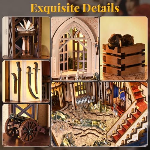 MiniCity Napoleon DIY Book Nook Kit, Wooden 3D Bookshelf Insert with LED | 7.1 x 9.1 x 7.1 in; 570 pieces, LED and dust cover; glue/tools and guide included; 8-10 hr DIY build for display, ages 14+. - style: Napoléon