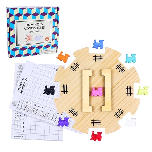 Mexican Train Dominoes Accessories Set with Wooden Hub (Felted Bottom) - Includes 9 Metal Train Markers & 100-Sheet Score Pads - Mexican Train Domino Game Replacement Parts for 2-8 Players Family Game - color: Mexican Train Dominoes Accessories Set