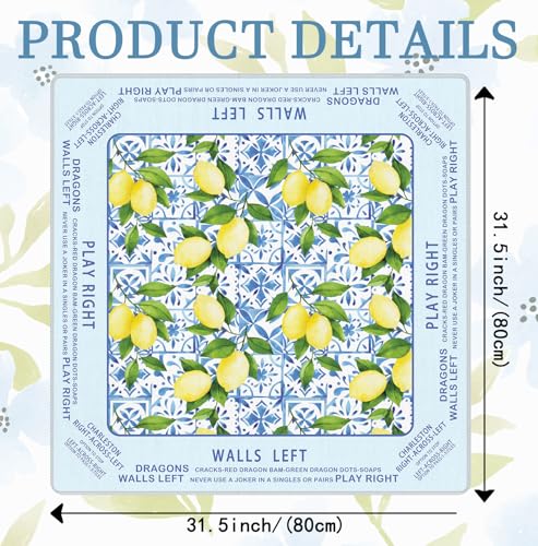 Blue Summer Italian Lemon Mahjong Mat 31.5x31.5 Inch, Mediterranean Tiles Non-Slip and Noise Reduction Mah Jong Table Mat Cover Gifts for Mahjong Lovers Poker Board Games Dominoes - color: Blue Summer Italian Lemon